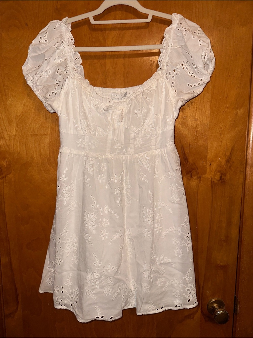 Altar'd State Paloma White Eyelet Tie-Front Mini Dress size L